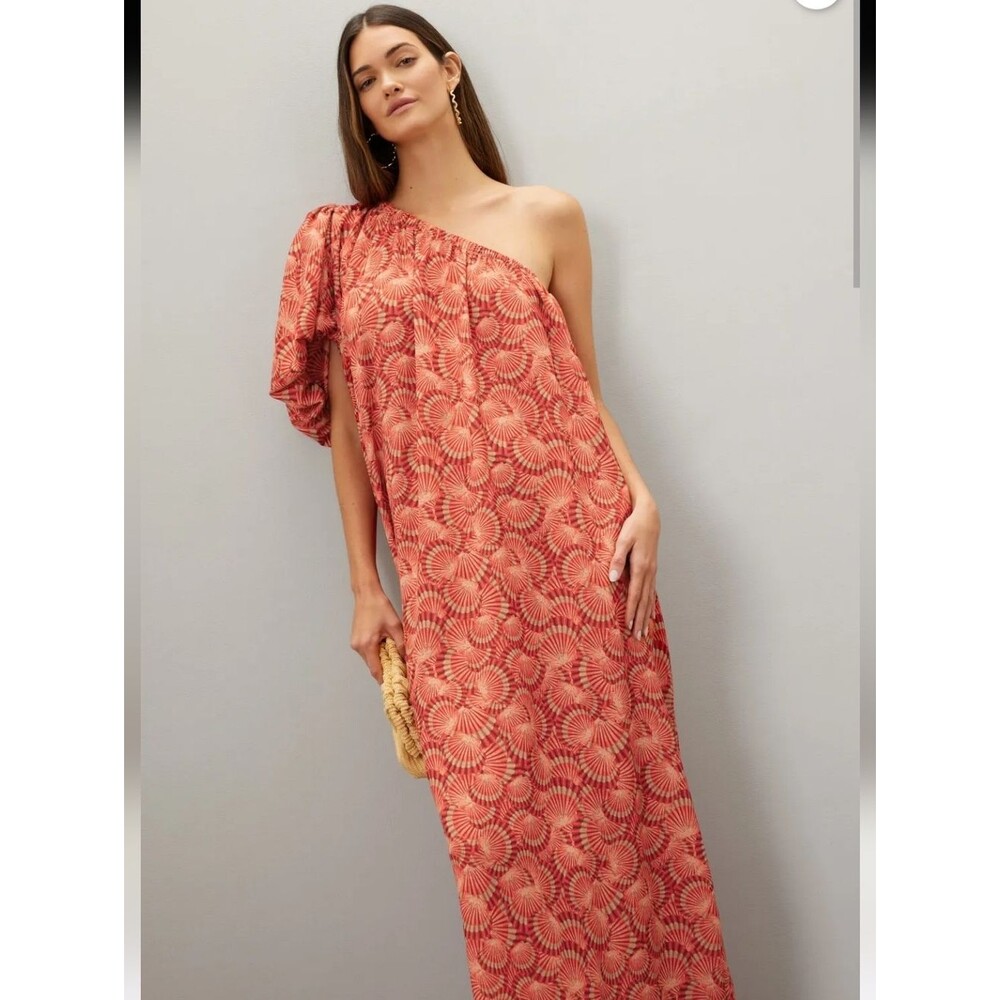 LoboRosa Orange Shell Print One Shoulder Shift Dress Size S